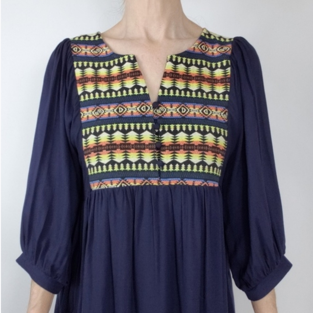 Umgee prairie western Navajo bib blue boho dress oversized tribal cowgirl A9919 - Picture 2 of 8